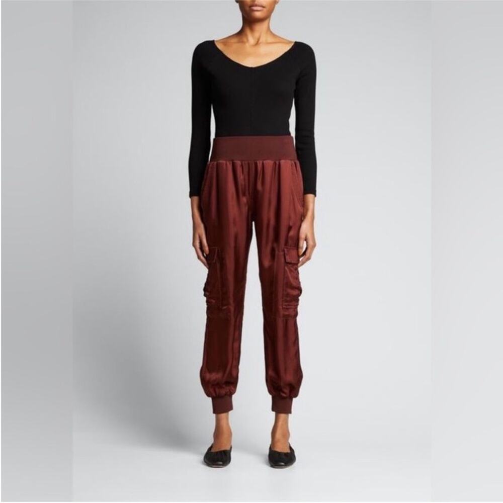 NWT Cinq A Sept Giles Cargo Crop Jogger Pant 100% Cupro Brown Size Large